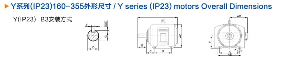 方力Y系列(IP23)開放式三相異步電動機外形尺寸