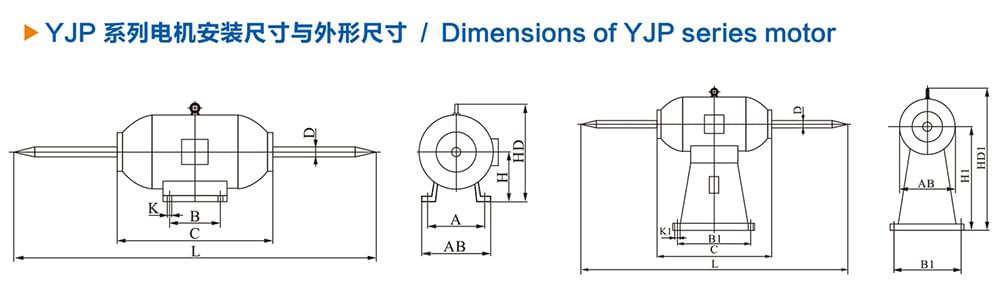 方力YJP系列拋光用三相異步電動(dòng)機(jī)安裝尺寸和外形尺寸1