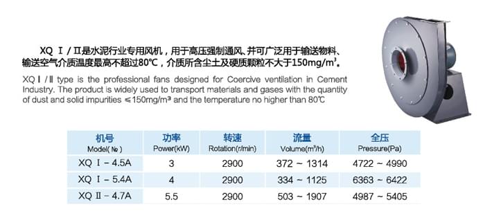 九洲XQ型高壓離心通風機參數(shù)